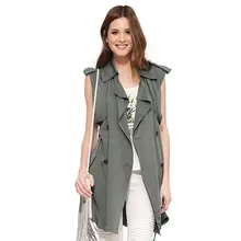 GO FURTHER casual double breasted lacing slim medium-long sleeveless vest trench outerwear female
