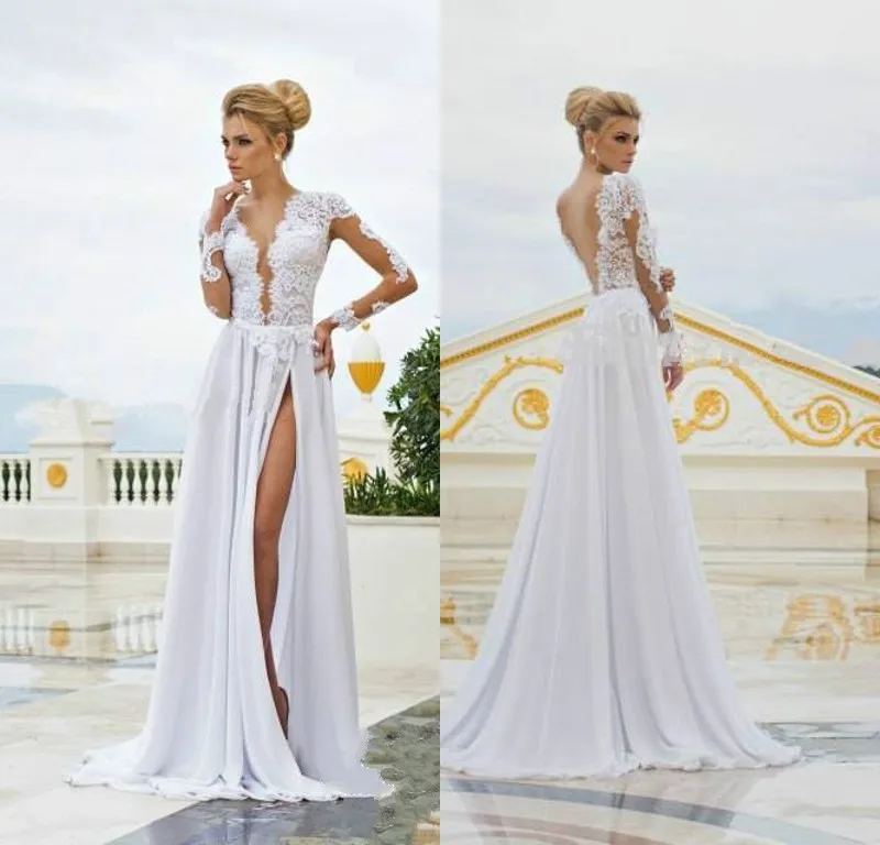 Simple Elegant Backless Wedding Dresses 2015 Lace Long Sleeve Bridal ...