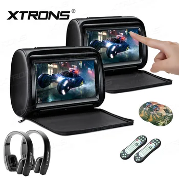 

XTRONS 2pcs 9'' inch Monitor Car Headrest DVD Player 1080P Video Digital Touch Screen Leather Cover HDMI USB SD+IR headphones