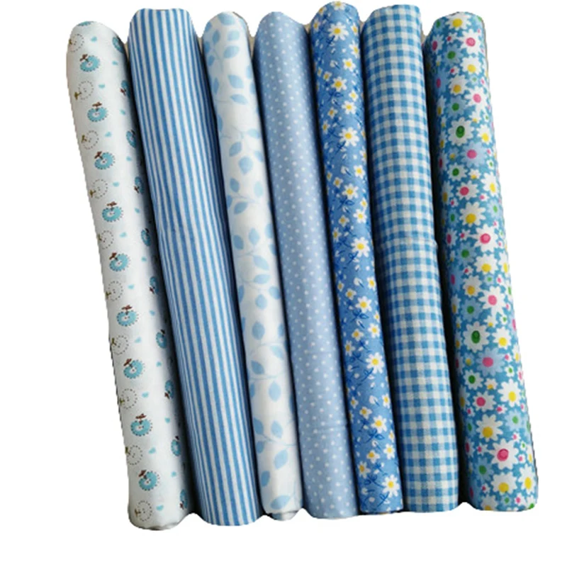 

New Blue Flower Twill Cotton Cloth Fabric Patchwork For Sewing Cloth Fat Quarter Tissue Quilt Needlework 7pcs/lot size 25x25cm