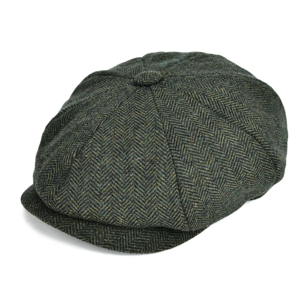 

VOBOOM Wool Blend Tweed Newsboy Men Women Herringbone Striped Ivy Flat Cap Autumn Gatsby Classic Newsboy Style Beret Hat 131