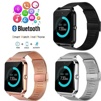 

NEW Z60 Smart Watch Men Women Bluetooth Steel Band Wrist Smartwatch Support SIM/TF Card Watch For Apple Android Phone