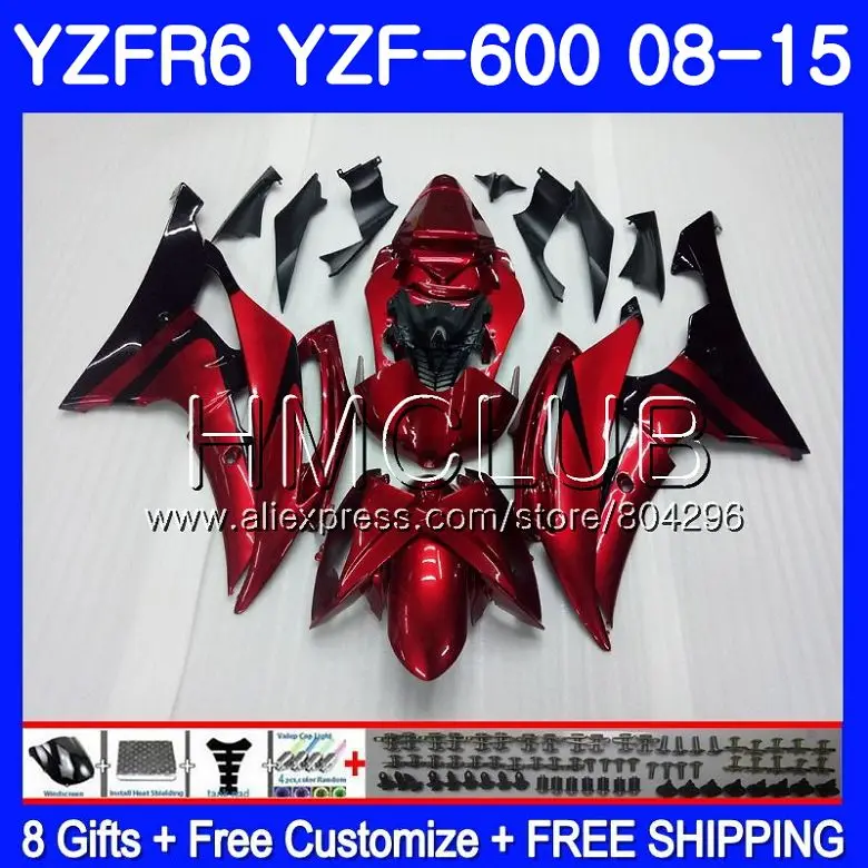 

Body For YAMAHA YZF-600 YZFR6 08 09 10 11 YZF600 103HM.7 YZF 600 R 6 YZF R6 YZF-R6 2008 2009 2010 2011 Glossy red Fairing Kit