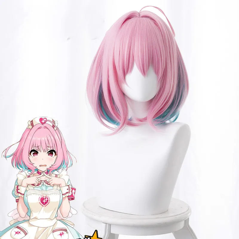 

The Idolmaster Cinderella Girls Cosplay Wigs Yumemi Riamu 30cm Short Mixed Color Wig Heat Resistant Synthetic Hair+ Free Wig Cap