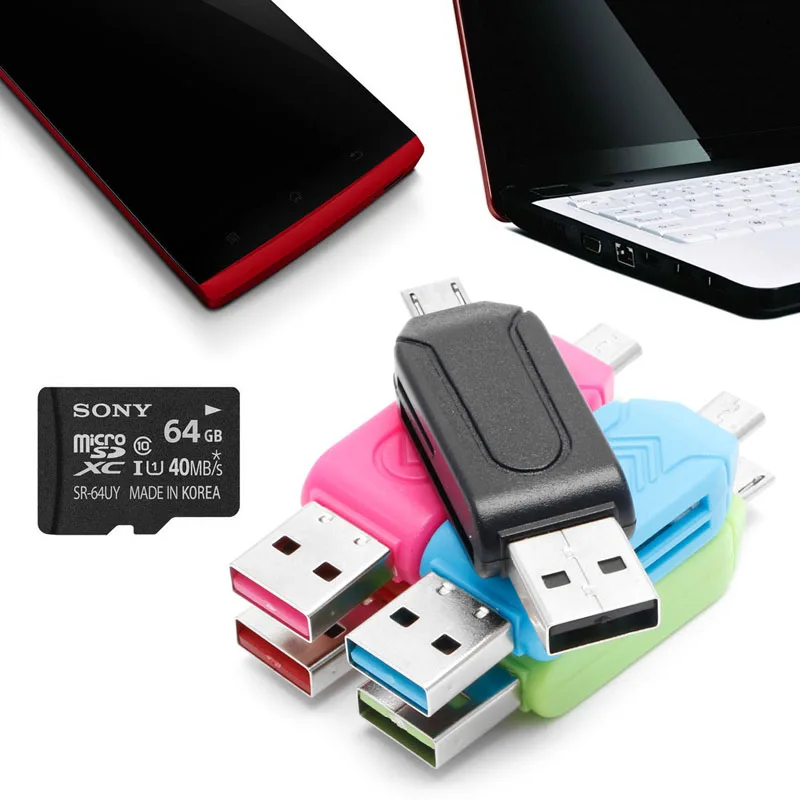 2-IN-1 Micro USB 2.0 OTG TF SD SDXC Memory Card Reader For PC Android Smartphone