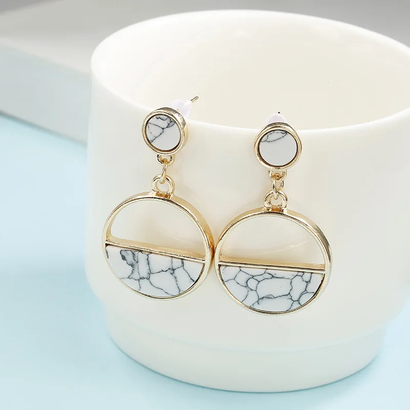 

New fashion Handmade 2019 fashion simple geometric circular marble long earrings girls popular earrings temperament EE88