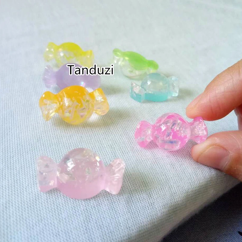 

Tanduzi 100pcs Wholesale Glitter Cute Resin Candy Flatback Cabochon For Children Hair Bow Center DIY Deco Parts