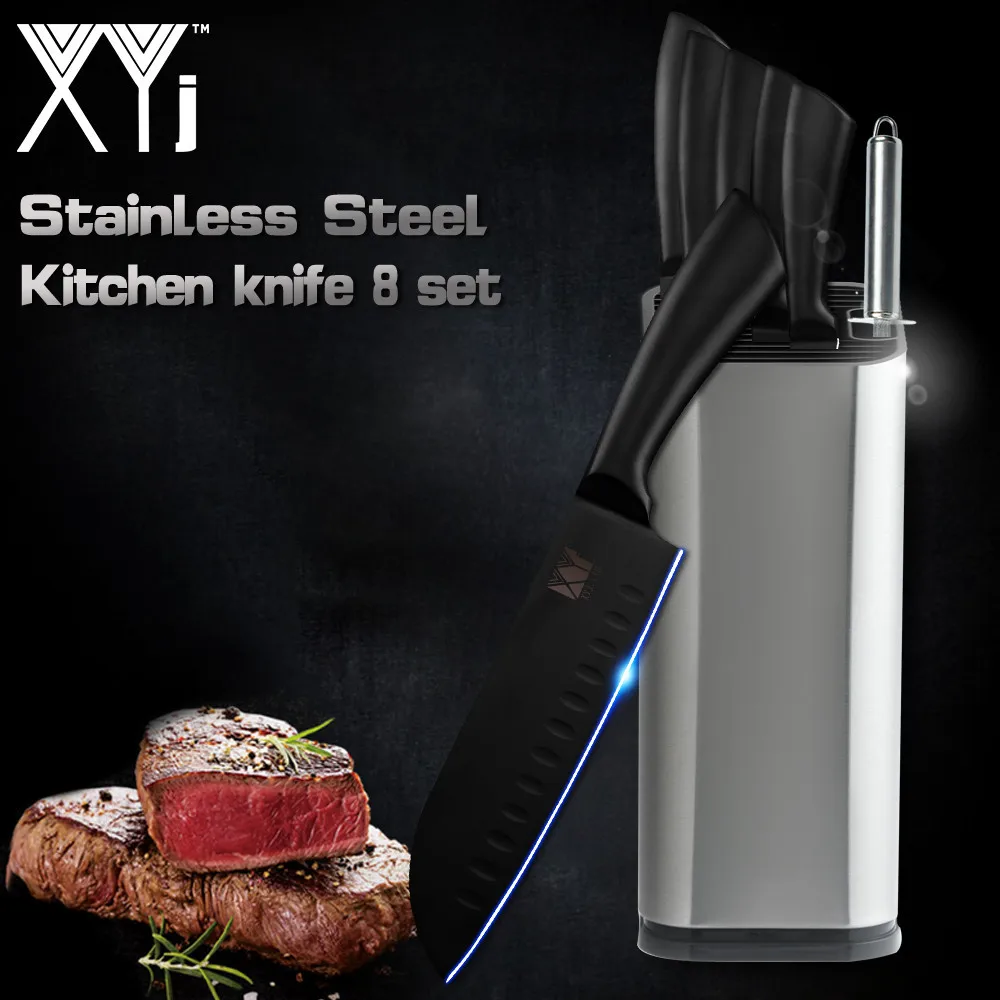 

XYj Black Kitchen Stainless Steel Knife Tool Set High Carbon Ultra-thin Blade Chef Bread Slicing Santoku Utility Fruit Knife