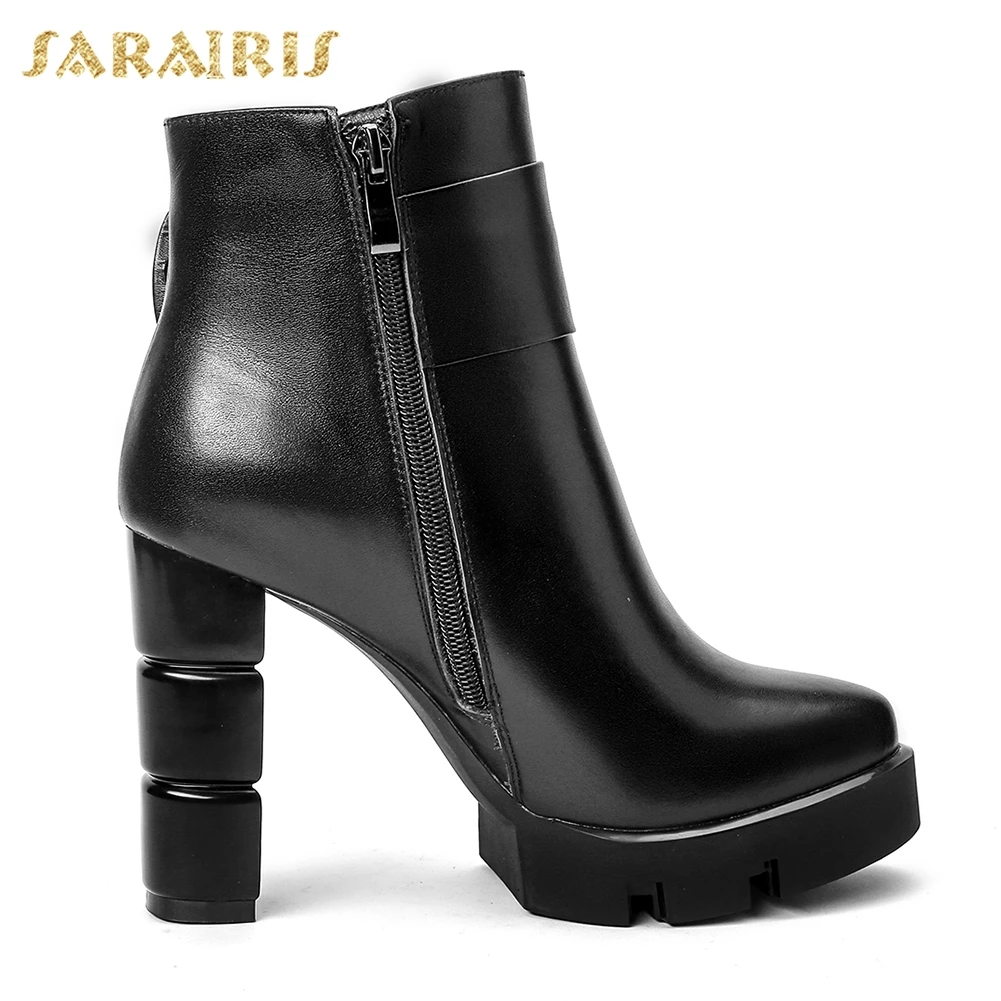Sarairis 33 2018 Tacón Plataforma Mujer Arival Negro Nueva Up 40 Tamaño Gran Zapatos Cuero rojo Zip Alto Botas Vaca Tobillo De 88xfwdr4q