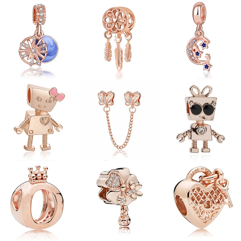 

Rose Gold Key Lock Style Vintage Bead Pendant Charm Fit Original Pandora Bracelets DIY Charms For Women Jewelry