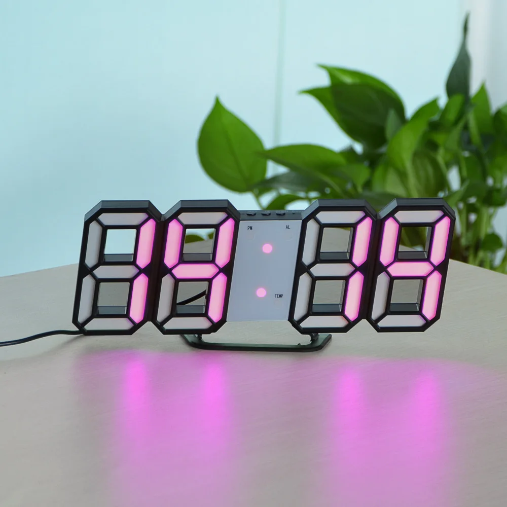 3D светодиодный цифровой будильник, Ночной светильник, электронные часы, настенные часы, повтор, настольные часы, температурный дисплей, домашний декор - Испускаемый цвет: Pink B