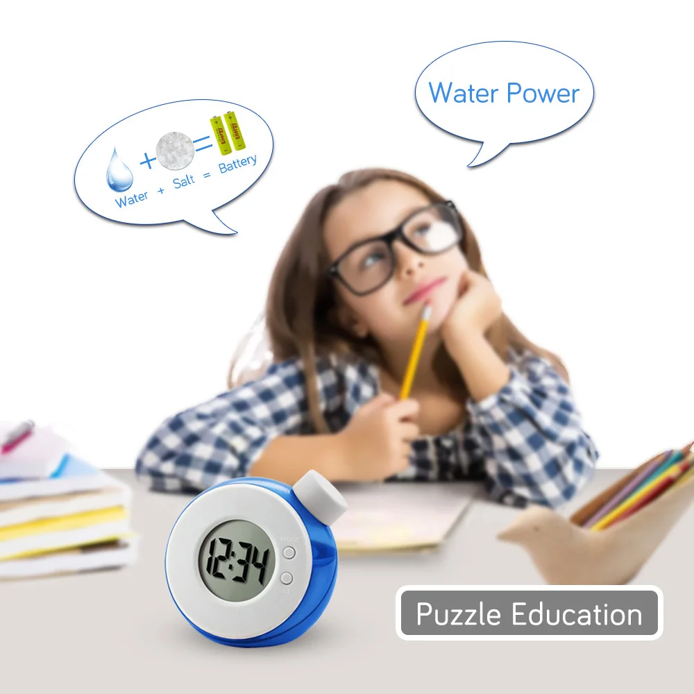 Water Powered Electronic Table clock Digital Children Alarm clock Smart led with Calendar 1Pc For kids digital clock table clock lcd digital clock digital table clock