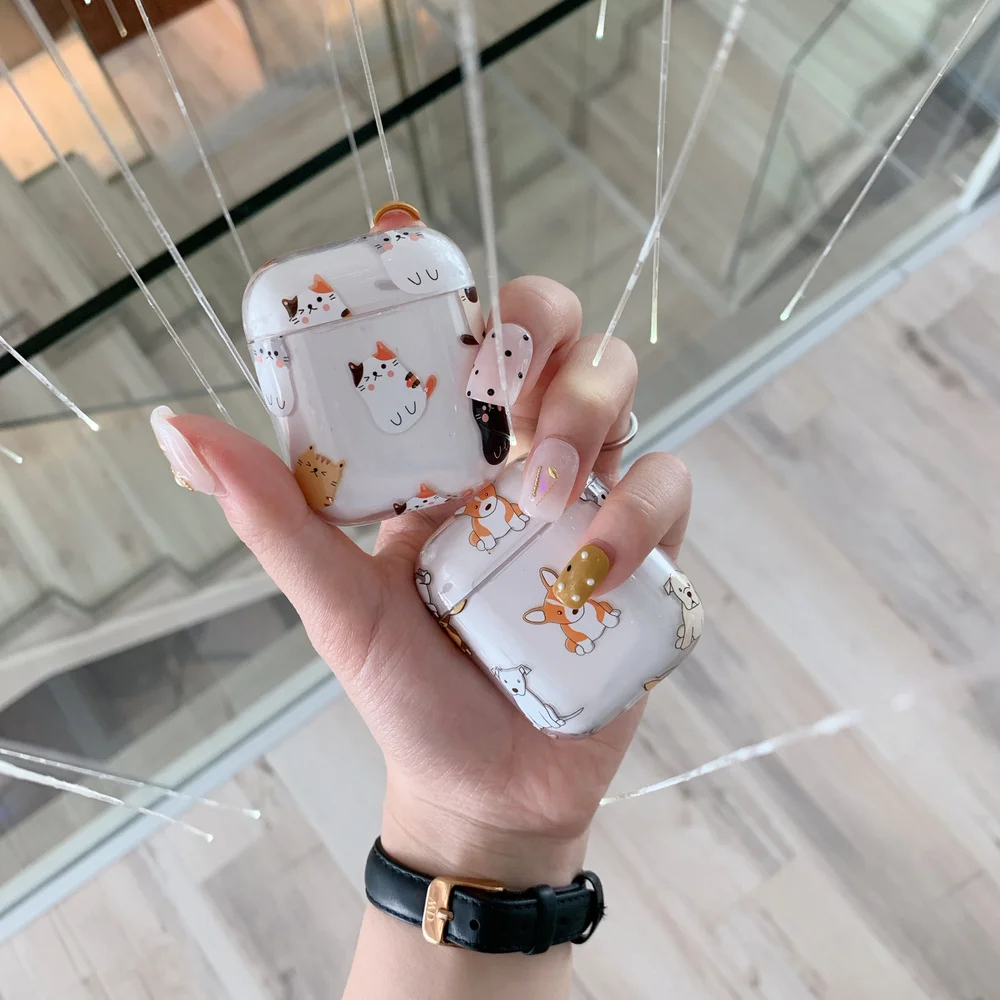 Cute Animal Hard PC Crystal Cover Bag Transparent Cats Dog Earphone Case for Apple AirPods 1 2 Wired Charging Box Accessories Cute Animal Hard PC Crystal Cover Bag Transparent Cats Dog Earphone Case for Apple AirPods 1 2 Wired Charging Box Accessories