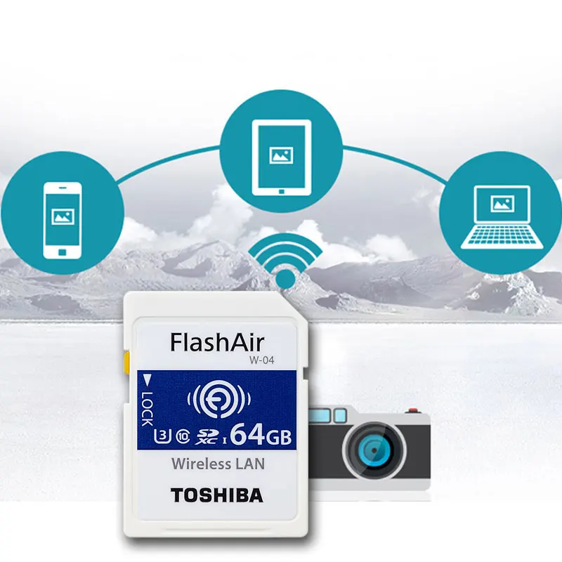TOSHIBA WiFi SD карта 16 ГБ 32 ГБ SDHC 64 Гб SDXC класс 10 U3 FlashAir W-04 карта памяти флэш-карта для цифровой камеры