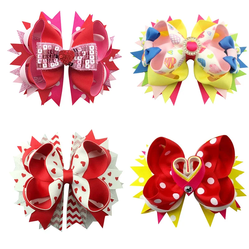 

5 inch Tire hair girl's Heart shape hair bows headband children crocodile clip hair accessories headwear Activity decoration