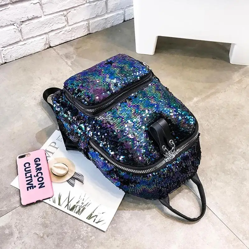 Модный Блестящий рюкзак для женщин и девочек, блестящая школьная кожаная сумка с блестками, рюкзак на плечо для путешествий, mochila feminina