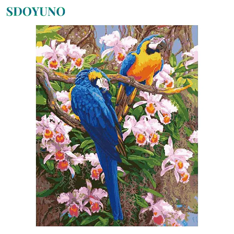 SDOYUNO 60X75 см рамка цветная Летающая картина с попугаем по номерам DIY краски по номерам для взрослых Настенный декор холст краски ing - Цвет: 337