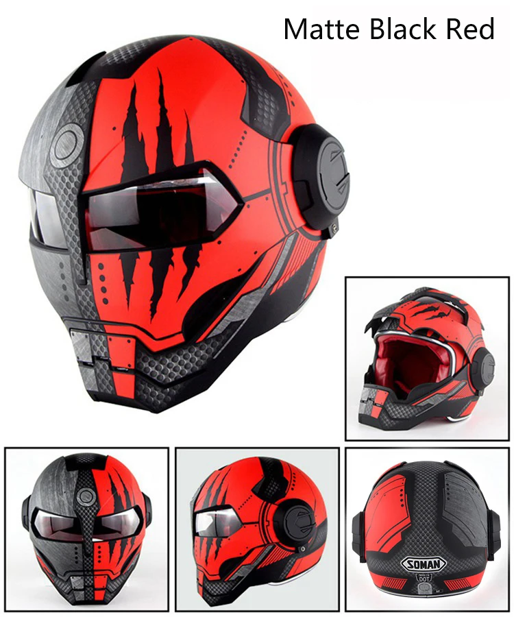 SOMAN Iron Man Motorcycle Helmet Flip up Motorbike Robot Style Helmet Motocross Casco Moto Cross Helm DOT Approval 515