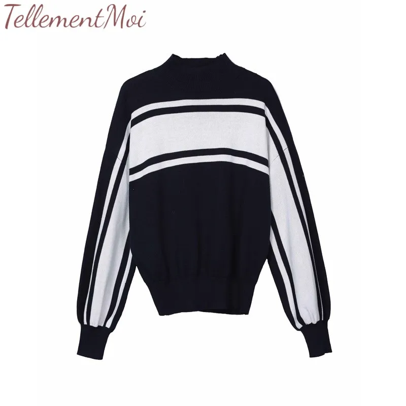Contrast Oversized Knitted Sweater Women Turtleneck Pullovers Striped Sweatshirt Batwing Long Sleeve Jumpers Knitted Tops Female Contrast Oversized Knitted Sweater Women Turtleneck Pullovers Striped Sweatshirt Batwing Long Sleeve Jumpers Knitted Tops Female