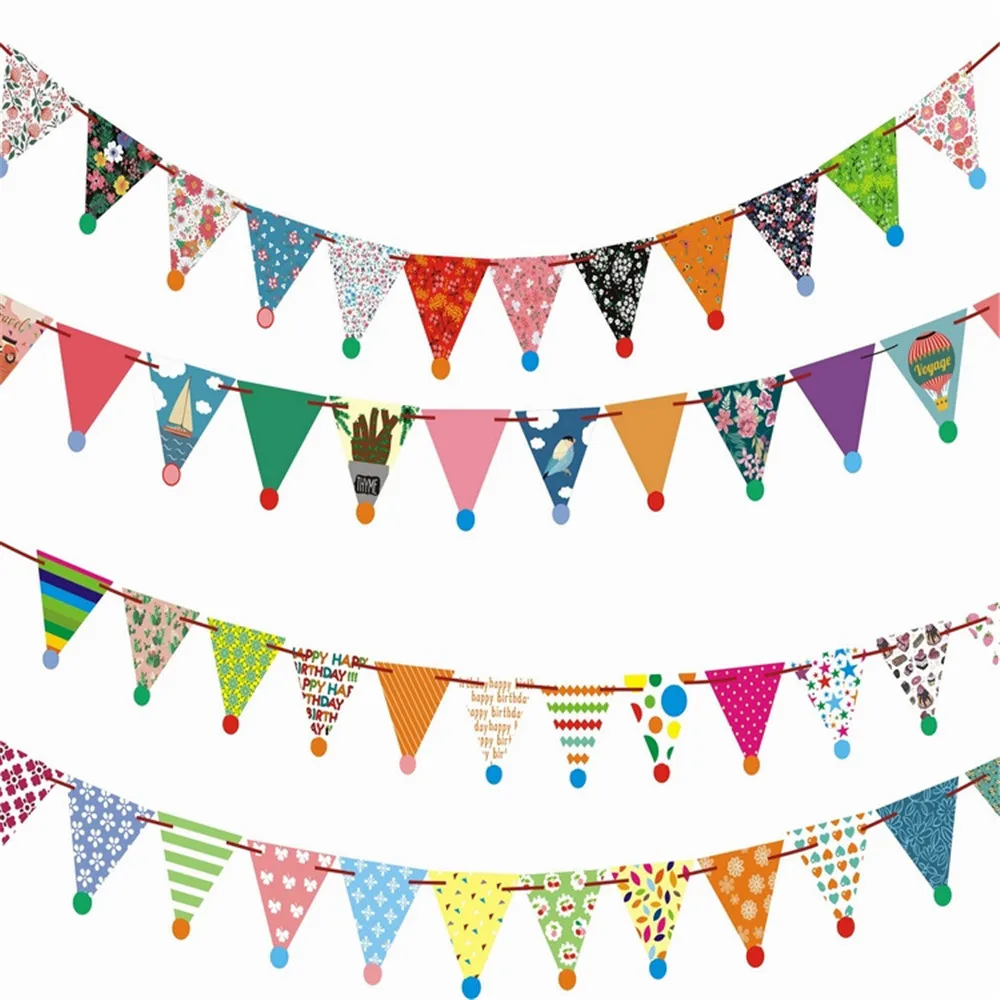 CRLEY Banner Birthday Wedding Party Flags Paper Banners Bunting for Boys Girls Baby Shower Children's Birthday Tent Decoration