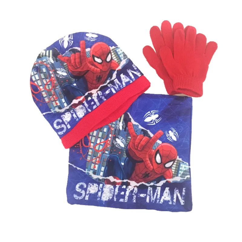 

Handmade The Autumn Winter spiderman Knitted crochet Hat + scarf + gloves Children Hat Set Children Christmas presents