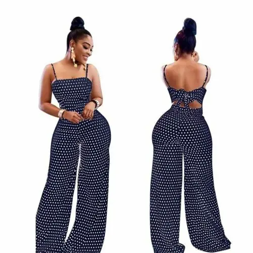 Hot Women Fashion Dot Sleeveless Backless Playsuits Female Summer Clubwear Playsuit Bodycon Party Jumpsuit Long Pants S-2XL