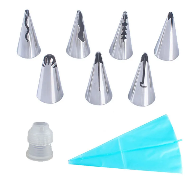 9Pcs Cake Decorating Tip Sets Icing Piping Cream Pastry Bag with 7