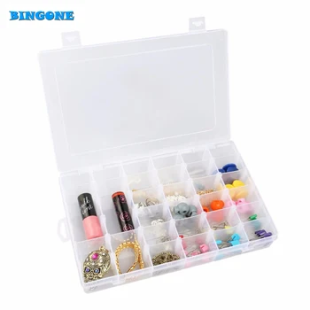 

BINGONE Nail Art 36 Empty Compartments Plastic Storage Box Adjustable Earring Jewelry Box Sewing Storage Container -TF