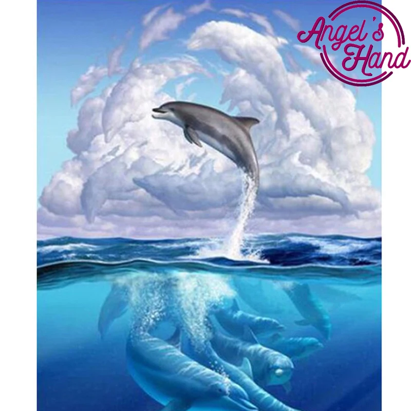 Wall art 5D diy алмазная живопись плавающие дельфины 3d картина квадратная дрель полная