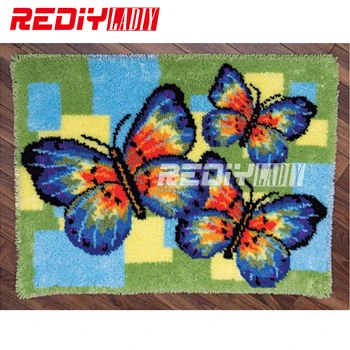 

Latch Hook Kits Acrylic Yarn Embroidery DIY Carpet Rug Three Butterflies Multi-Colour Pre-Printed Wall Hanging Unfinished Craft