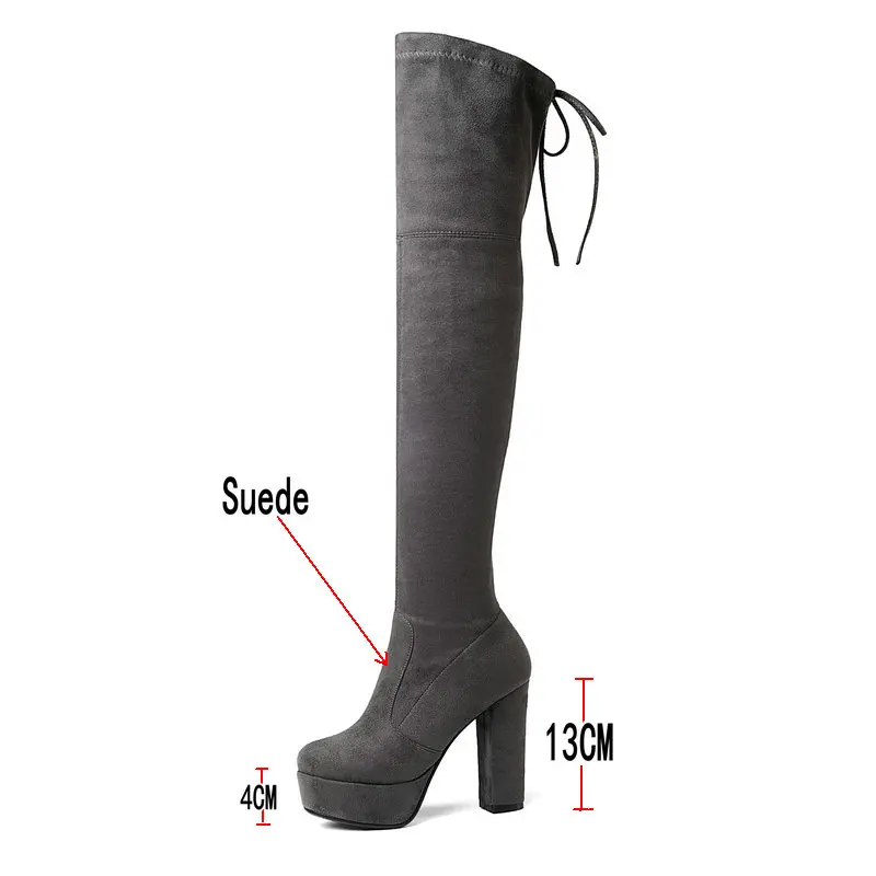 High Heel Platform Over the Knee Boots Women Sexy Block Thigh Boots Ladies Winter Stretch Boots Black Red Thigh Boots New