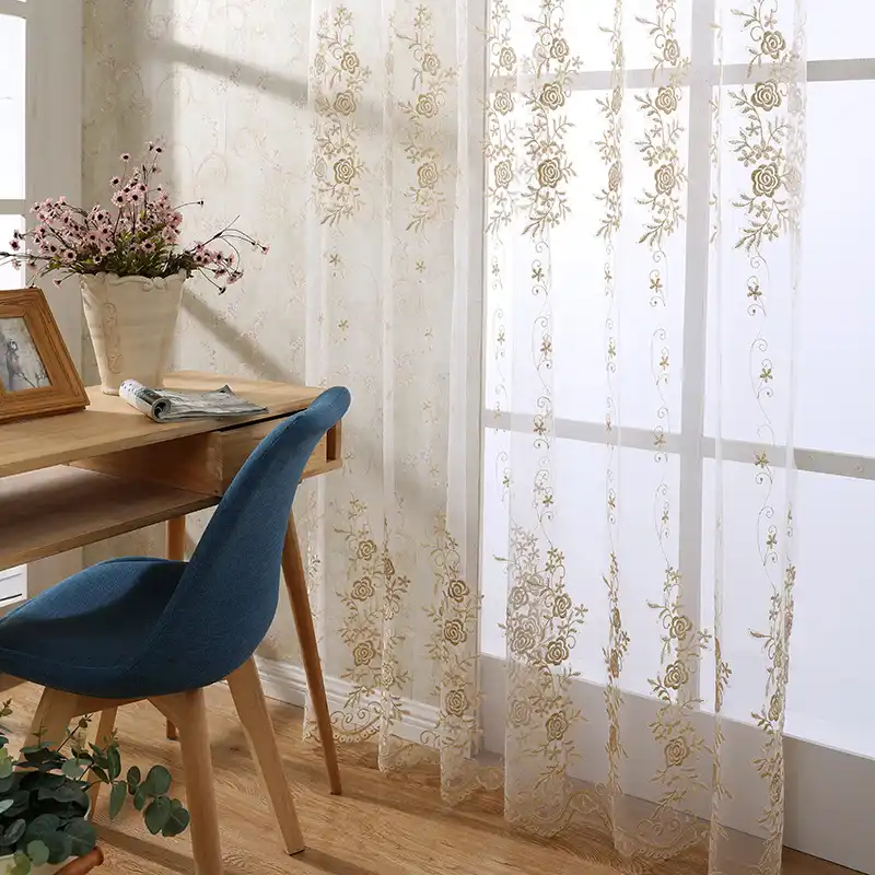 Tiyana Europe Gold Luxury Sheer Curtains Kitchen Beige Tulle