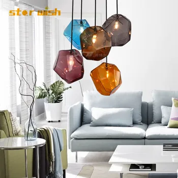 

Nordic Multicolored Glass pendant lamp rock hanging lights G9 led hanging lamp for bar restaurant decoration lighting fixture