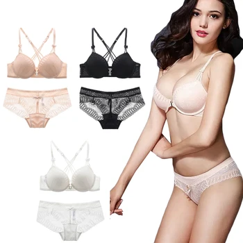 

Arherigele Sexy Lace Push Up Bras and Panty Set for Women Gathering Underwear Set Transparent Lingerie Bra Set Front Closure