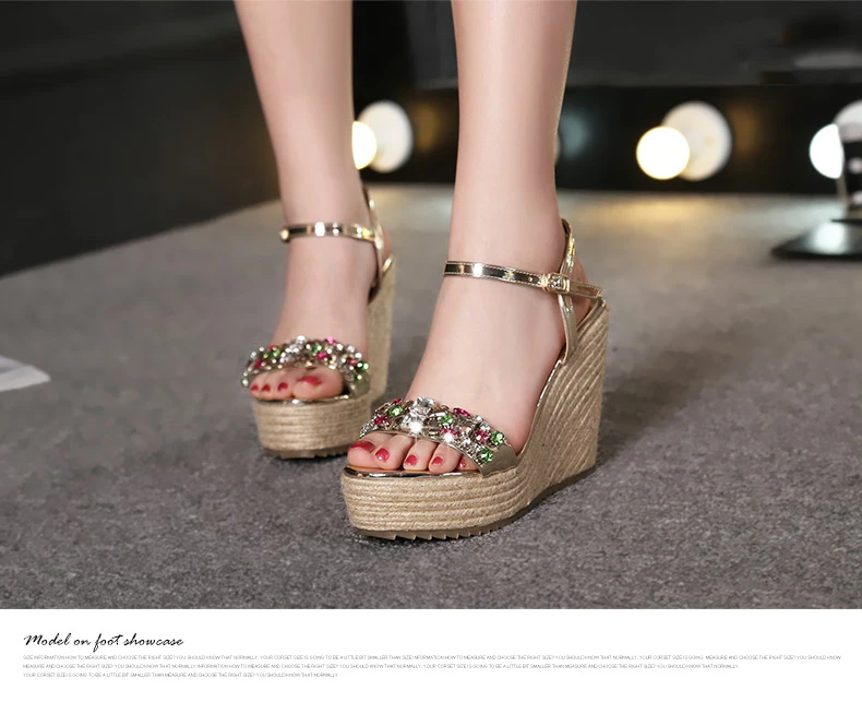 27_2016 New Fashion Summer Luxury Platform Wedge Sandals Womens Small Size Designer Golden High Heels Shoes Online Good Quality