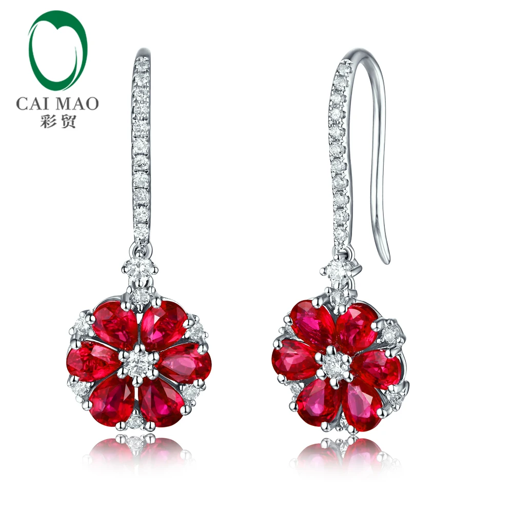 

Caimao Jewelry 14kt White Gold Natural 2.18ct Ruby H SI Diamond Engagement Wedding Drop Earrings Gorgeous