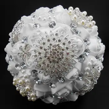 

Gorgeous Wedding Flowers Bridal Bouquets Ivory White Artificial Wedding Bouquet Crystal Sparkle With Pearls buque de noiva