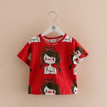 

2020 Summer European American Style 2 3 4 6 8 10 Years Kids Red Cartoon Girls Print Cotton O-Neck Short Sleeve Baby T-Shirt Girl