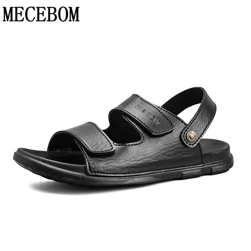 

New Summer Black white Men's PU Sandals for male slip-on Slippers men leather shoes size 38-45 8805m
