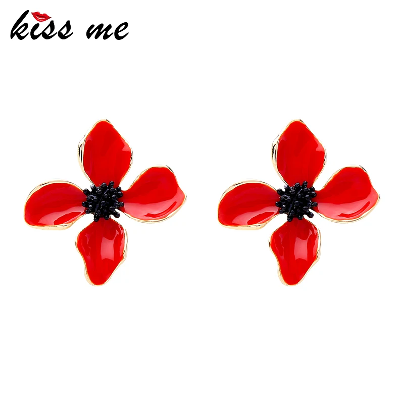 

KISS ME Gold Color Alloy Enamel Flower Stud Earrings Fashion Jewelry Women Accessories