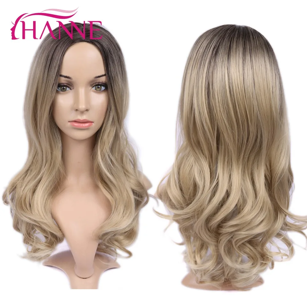 HANNE Ombre Rubio/marrón oscuro peluca larga ondulado sintético de la peluca Cosplay pelucas para mujeres negras pelucas de pelo Natural para las mujeres de 26 pulgadas