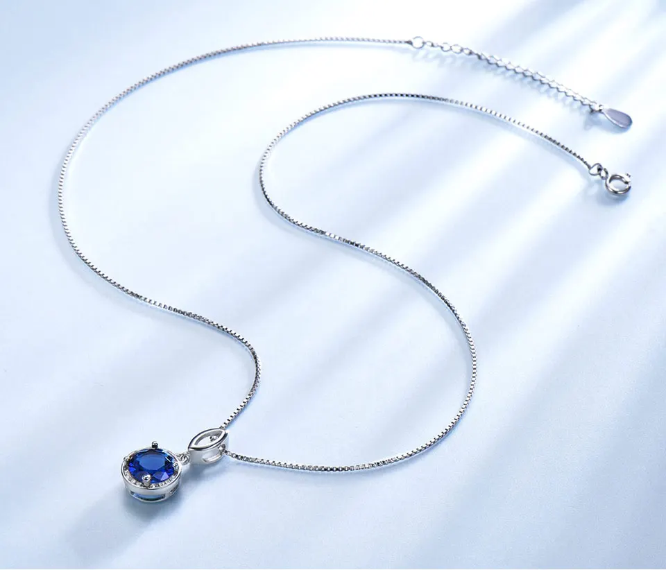 UMCHO синие сапфировые круглые подвески для женщин цепь звено Шарм 925 Серебряные украшения с драгоценными камнями подарок с коробкой