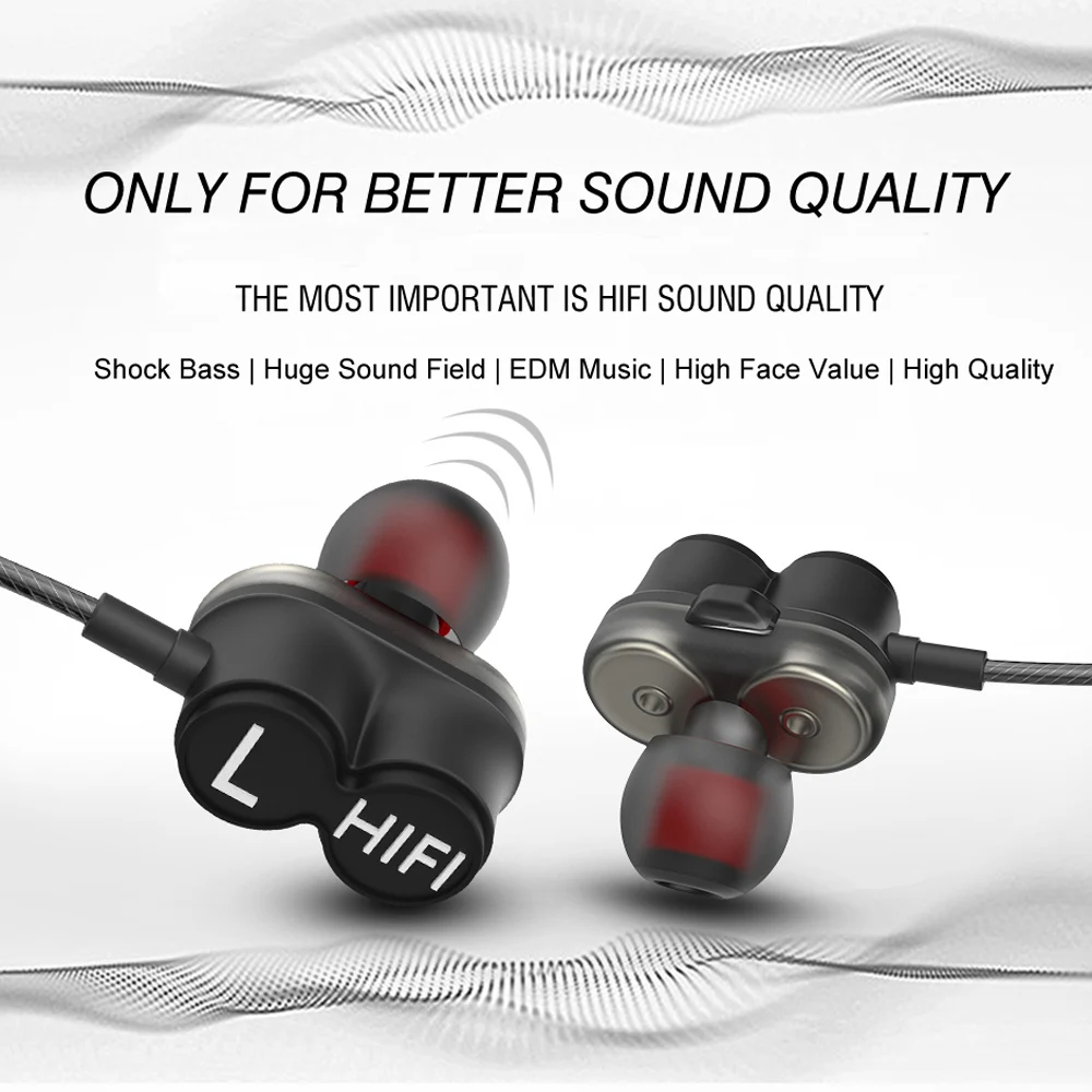 Наушники Greendio GD8 2DD двойные динамические наушники вкладыши Hi Fi спортивные для