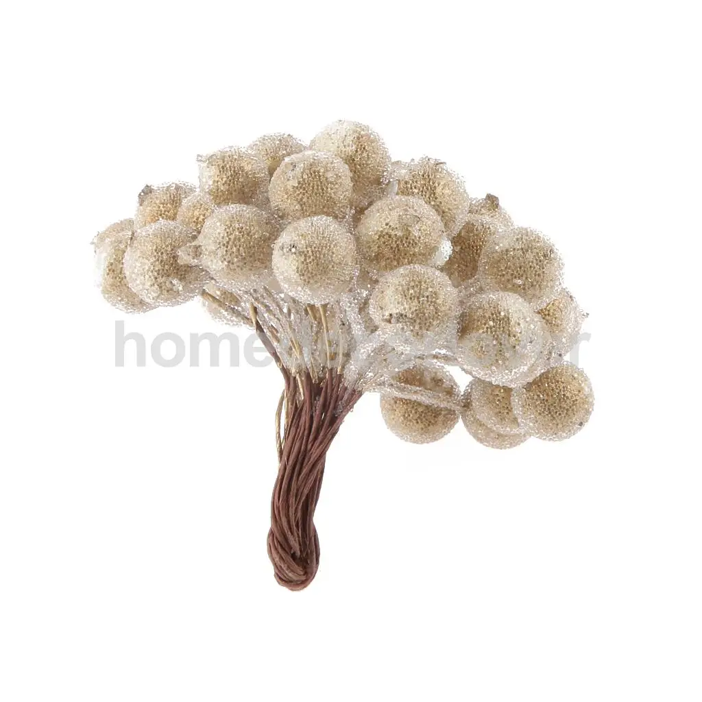 400 Pieces Mini Frosted Fruit Berry Holly Artificial Flower Decor DIY Silver & Gold