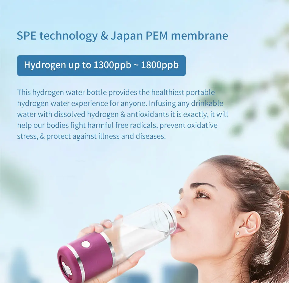 10-го Поколения Портативный SPE& PEM водородный генератор воды ионизатор высокий h2 и ОВП водородная бутылка для воды с модным цветом