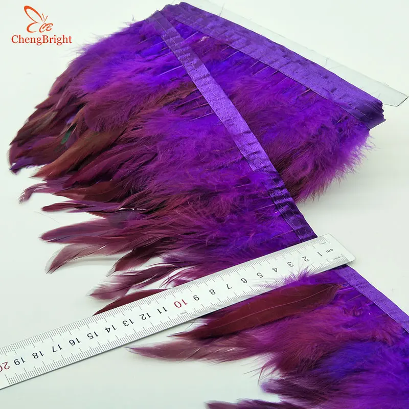 ChengBright 1 ярдов куриный петух хвост перья планки полосы для свадебной вечеринки одежда украшения петух перо планки DIY - Цвет: Purple