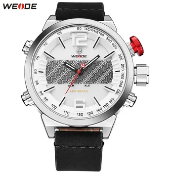

2018 Fashion WEIDE Business Watch Men Digital Quartz Watches LED Leather Band Mens Dual Time Display Wristwatches Orologio Uomo