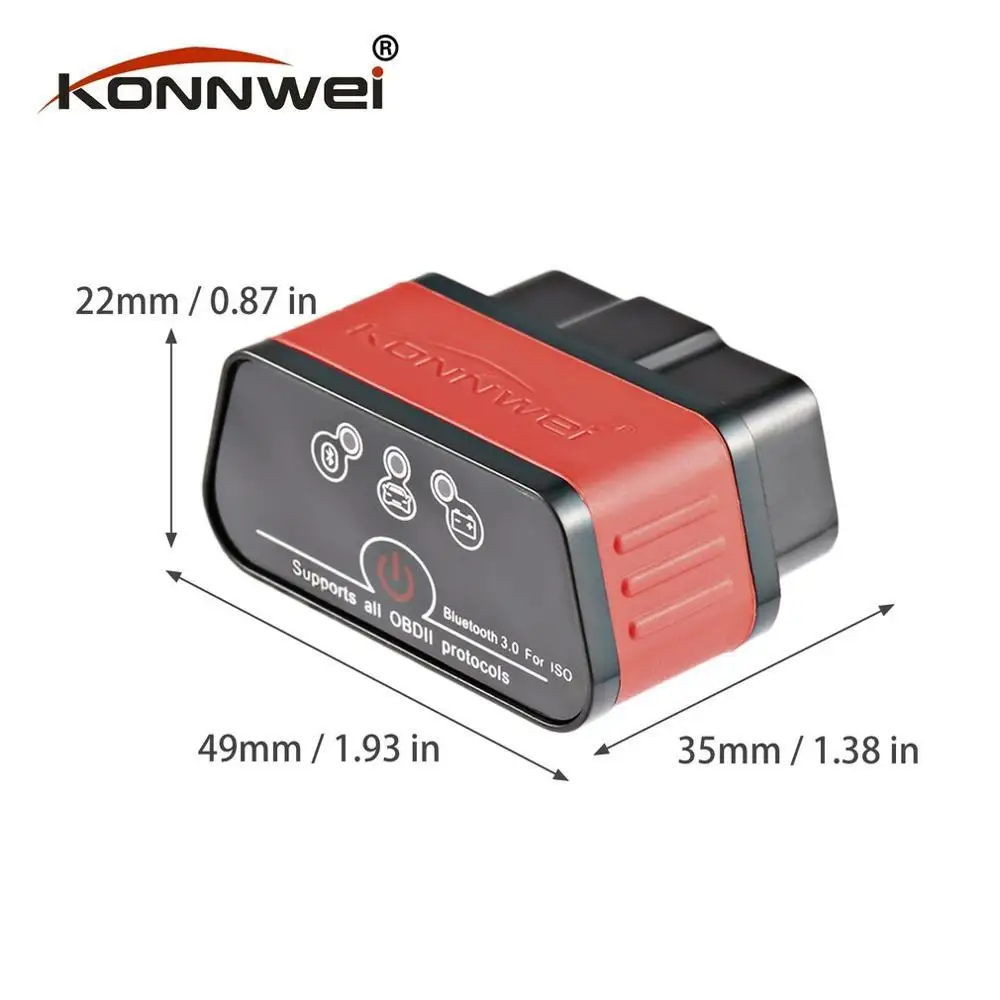 Konnwei KW903 ELM327 Bluetooth ODB2 Car Diagnostic Scanner Detector Tool Code Reader for Android OBDII Auto Scanner Hot - Цвет: red