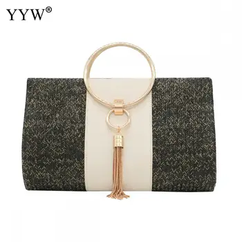

Zinc Alloy Tassels Handbag Circular Ring Evening Clutch Bag Party Wedding Purse Top Handle Hand Bags Bolsa Feminina Elegant Bag