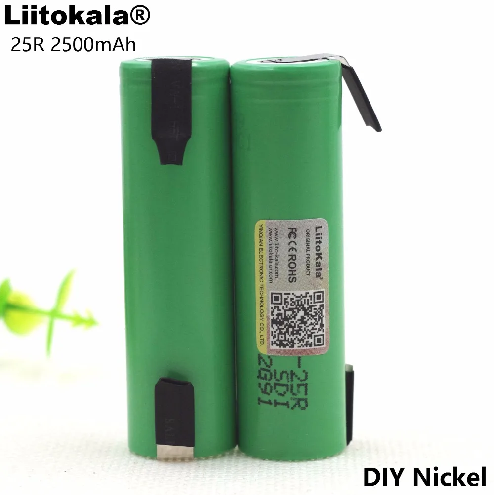 LiitoKala 2 шт. 100% Новинка 18650 2500 мАч перезаряжаемая батарея 3 6 В INR18650 25R 20A разряд + DIY